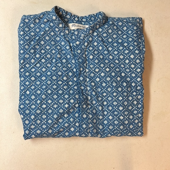 MADEWELL Chambray Floral Top Stamp Popover Tunic Long Sleeves Banded Collar - Picture 6 of 6